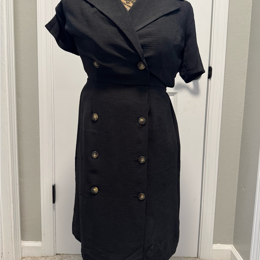 Monteau Black Double-Breasted Midi Dress
